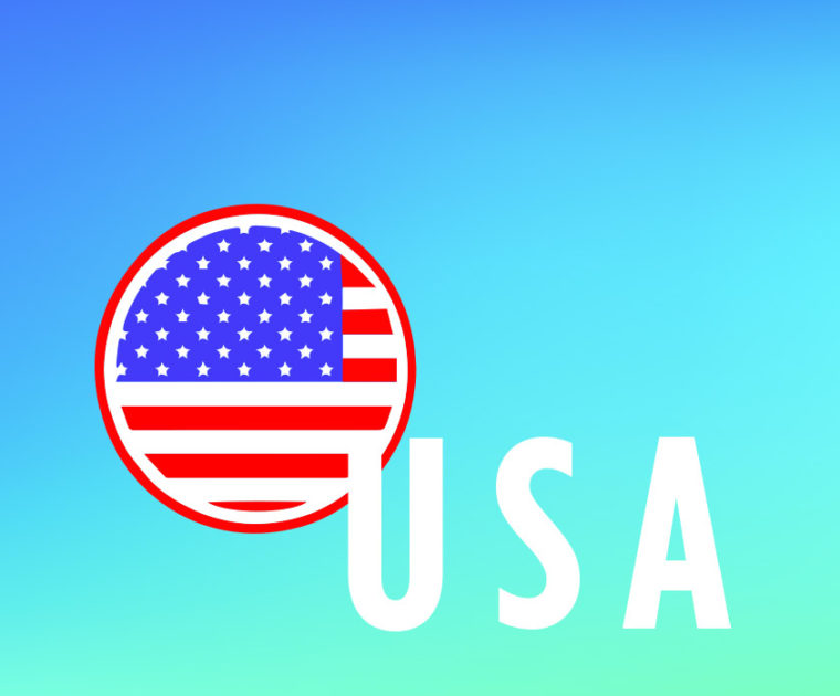 round icon of US flag on turquoise background