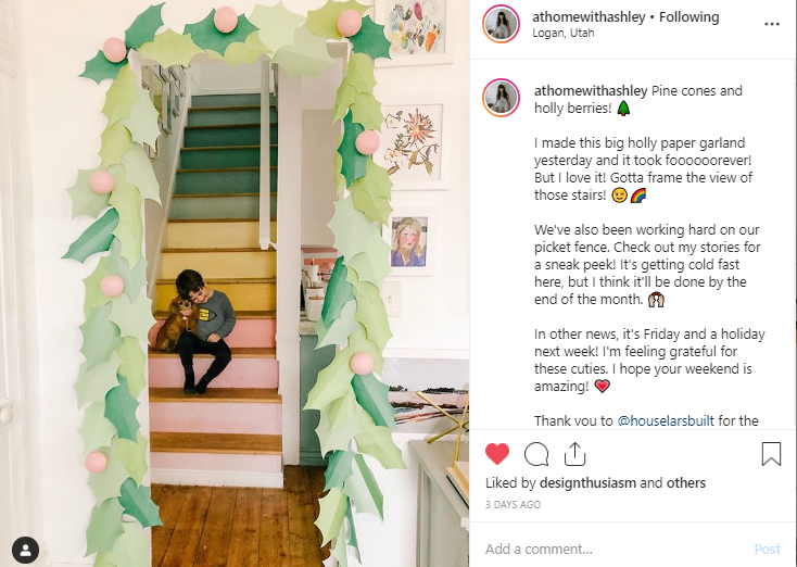 A picture of a boy on a decorated stair case from @athomewithashley on instagram.