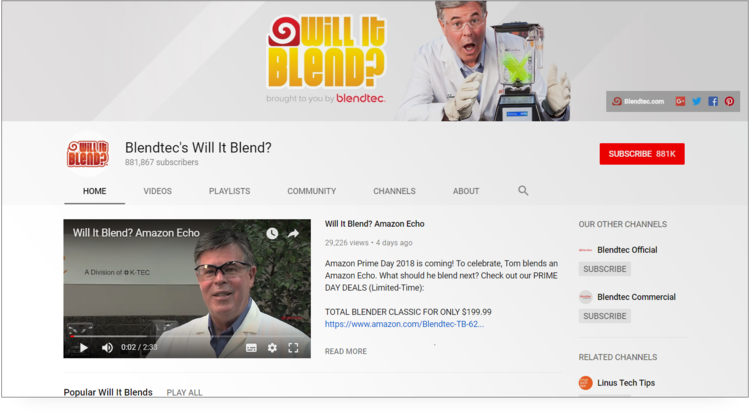 screenshot of Will It Blend YouTube channel
