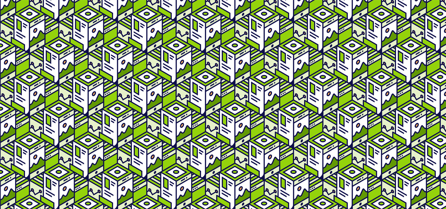 green and black line illustration of cubes