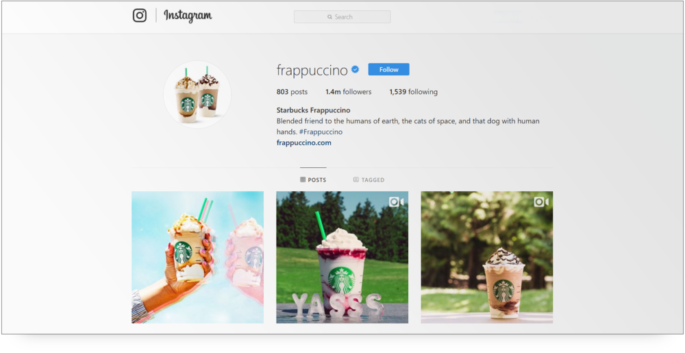 screenshot of Starbucks frappuccino profile page