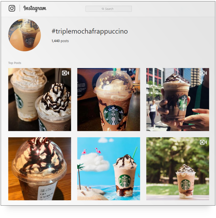 screenshot of Starbucks #triplemochafrappuccino hashtag archive page on Instagram 