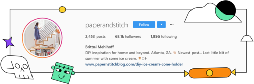 A screenshot of the description of @paperandstitch profile on Instagram.