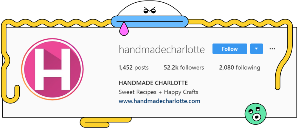 A screenshot of the description of @handmadecharlotte profile on Instagram.