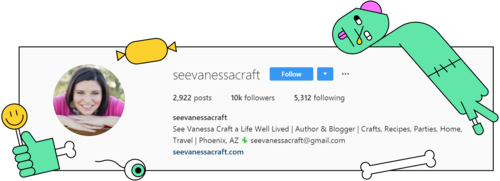A screenshot of the description of @seevanessacraft profile on Instagram.