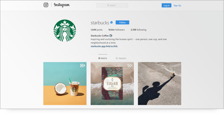 screenshot of Starbucks Instagram profile
