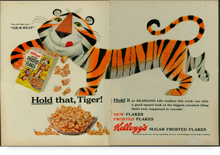 Old school ad for Frosted Flakes feat Tony the Tiger 