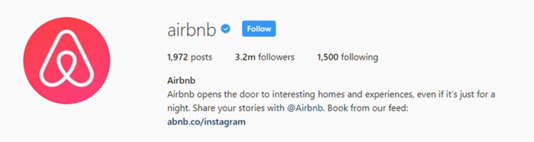 screenshot of Instagram profile header for Airbnb