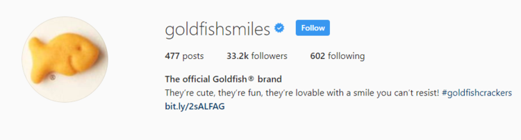 screenshot of Instagram profile header for Goldfish Smiles
