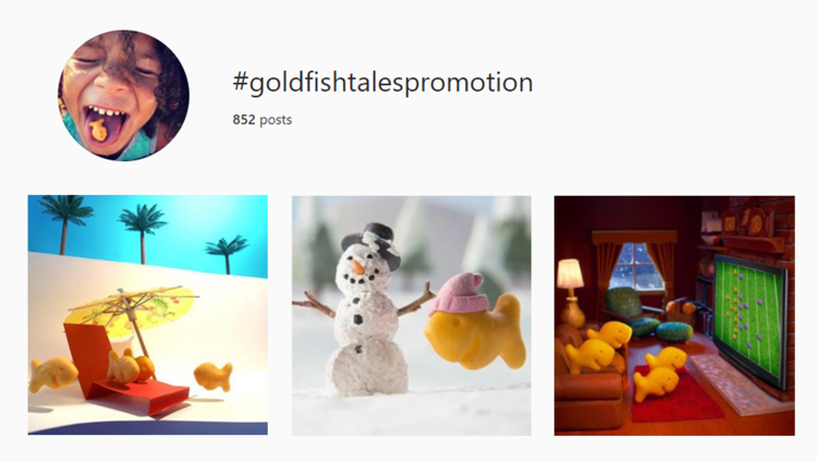 screenshot of Instagram hashtag archives for #goldfishtalespromotions