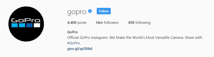 screenshot of Instagram profile header for GoPro