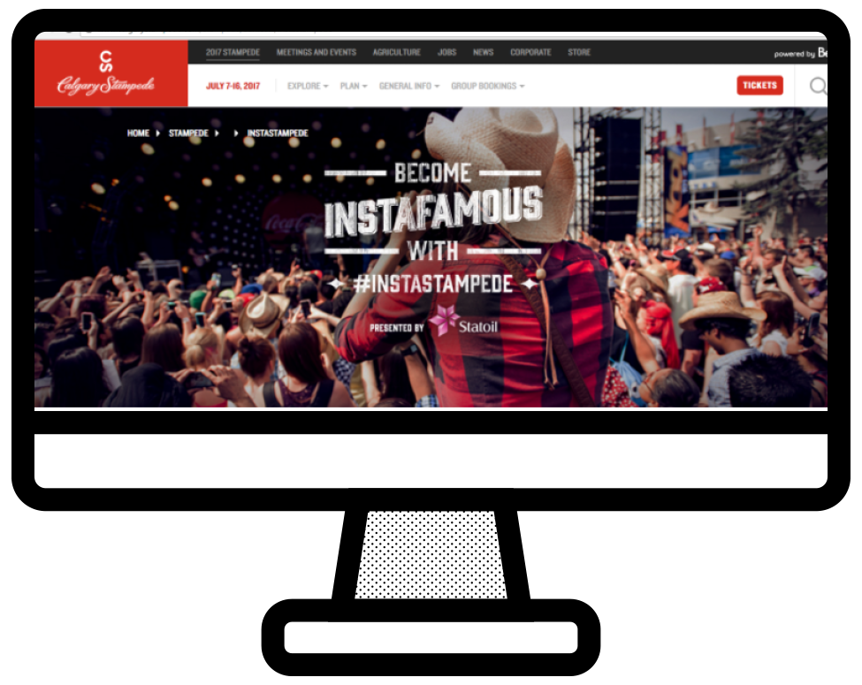 A screengrab of Calgary Stampede's website during their Instagram takeover campaign
