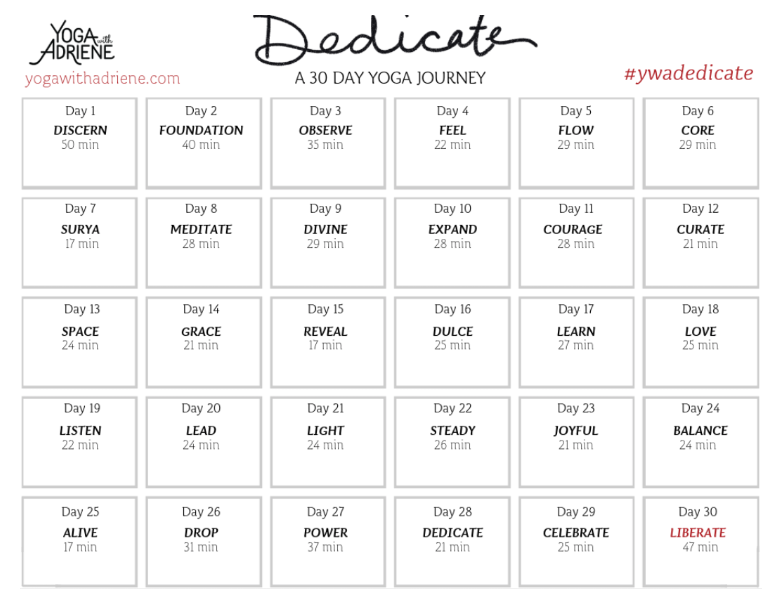 An image of a 30- day routine from yogawithadriene
