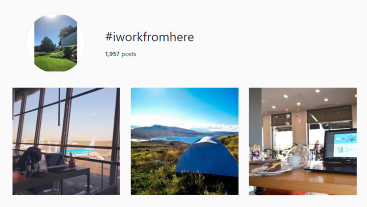screenshot of Instagram hashtag archives for #iworkfromhere