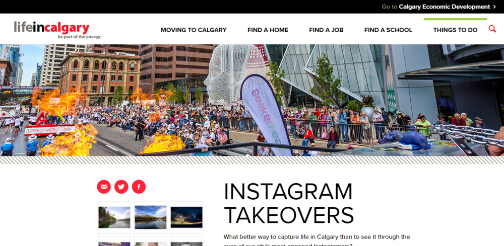 A screengrab of Life in Calgary Instagram Takeovers page on their website.