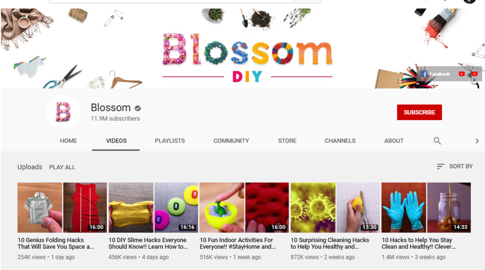 screenshot of the YouTube channel page for BLOSSOM