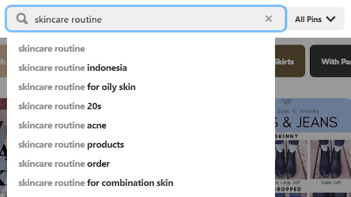 screenshot of skincare routine auto-prompts on Pinterest