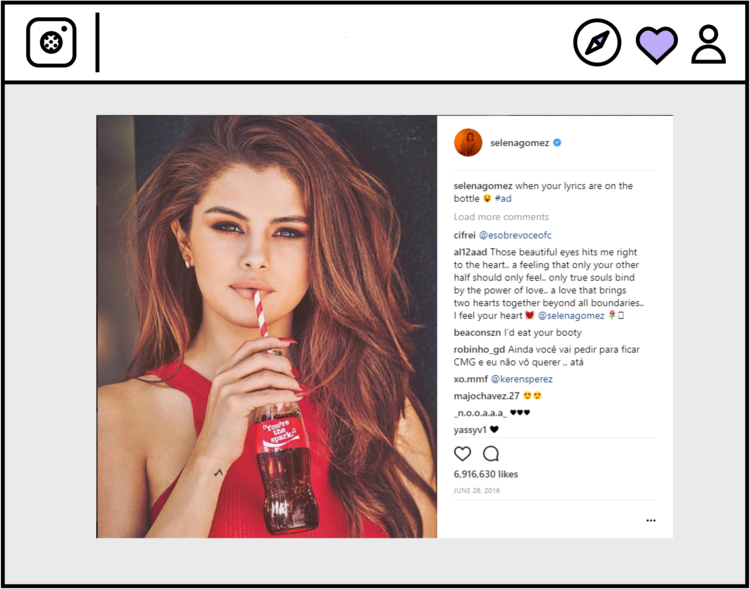 Selena Gomez in red top drink from Coke bottle with red and white straw