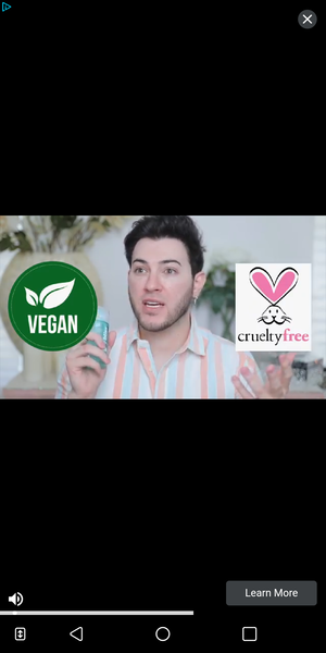 screenshot of Manny Gutierrez promoting Bliss as vegan and cruelty-free in an in-app ad