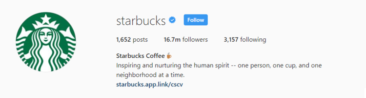 screenshot of Instagram profile header for starbucks