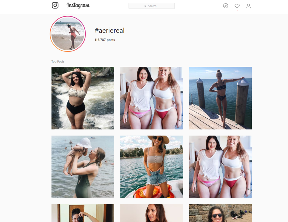 screengrab of #Aeriereal hashtag page on Instagram full of UGC