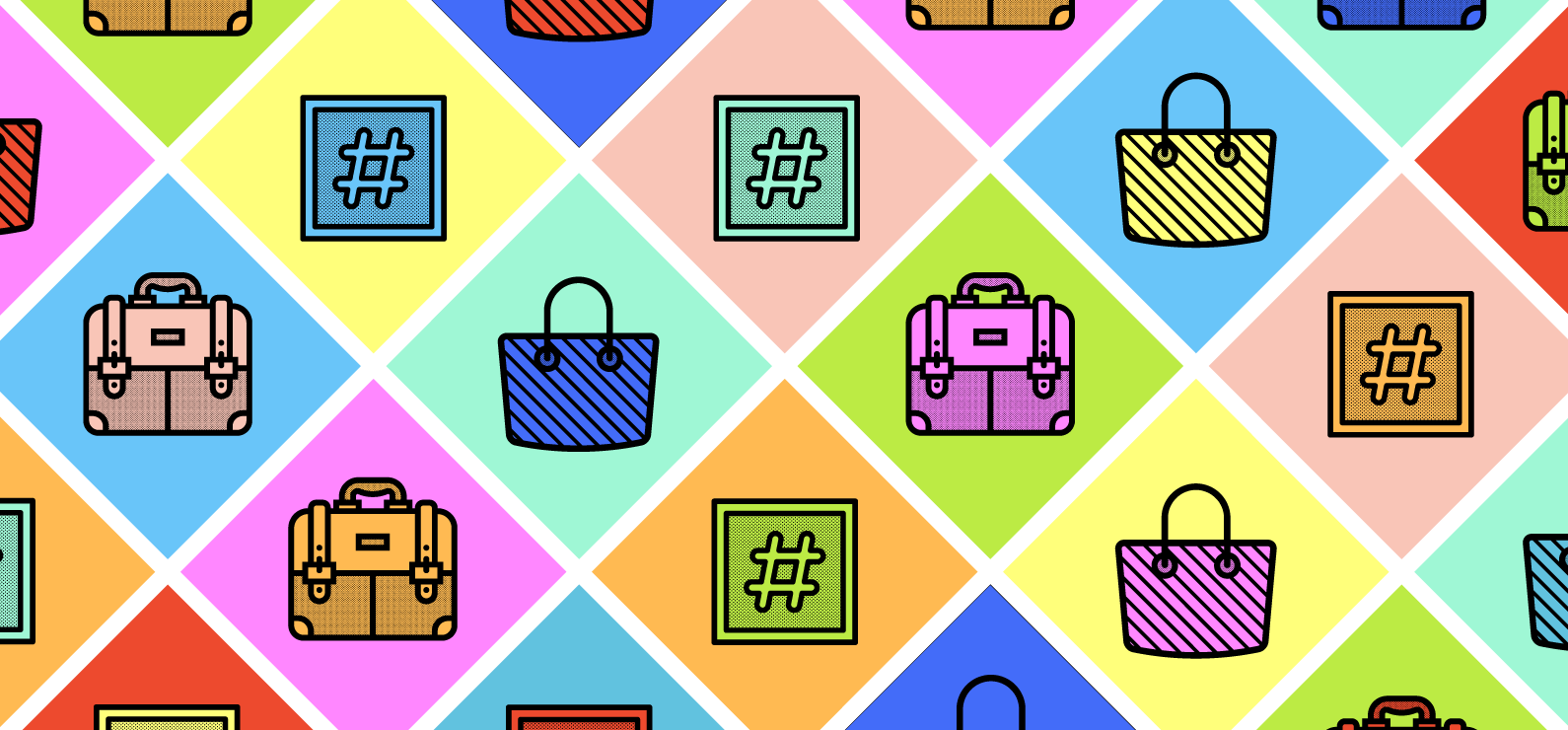 colorful diamond grid of handbag icons