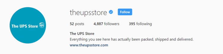 screenshot of Instagram profile header for UPS