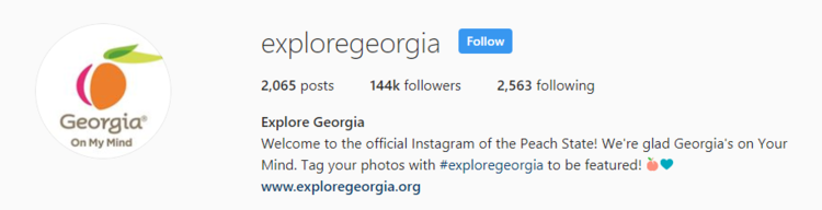 screenshot of Instagram profile header for Explore Georgia 