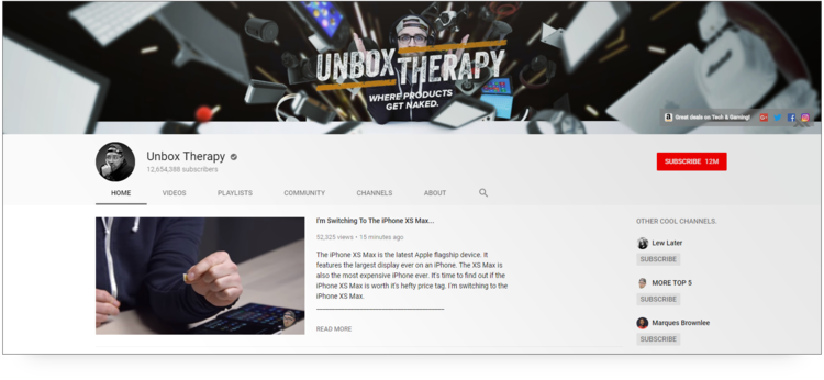 Screengrab of Unbox Therapy channel on YouTube.