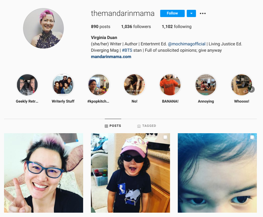 screenshot of Instagram profile for homeschooling mom @themandarinmama